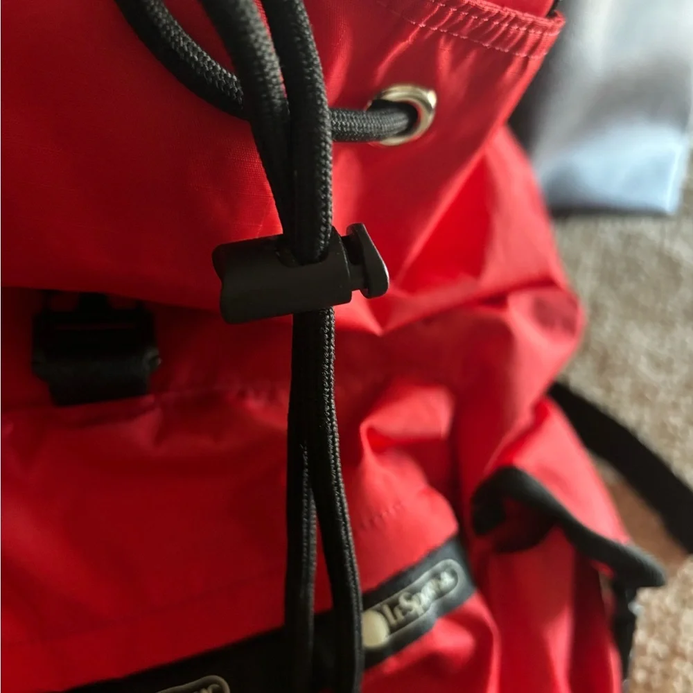 Lesportsac Red Nylon Backpack with Black Trim and Front Pockets - Picture 7 of 8